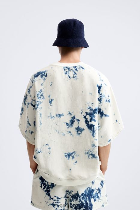 Zara hombres sudadera de mezclilla con efecto tie-dye BDP8J1067 ropa ostra blanca