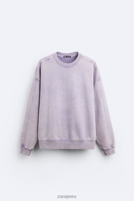 Zara hombres sudadera lavada de color BDP8J1052 ropa lila