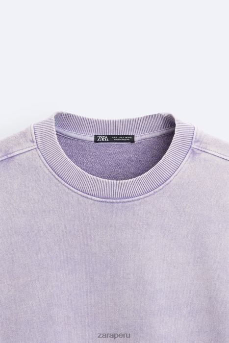 Zara hombres sudadera lavada de color BDP8J1052 ropa lila