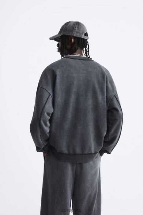 Zara hombres sudadera lavada de color BDP8J1053 ropa antracita oscura