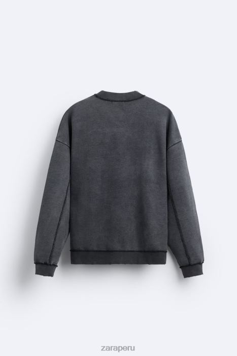 Zara hombres sudadera lavada de color BDP8J1053 ropa antracita oscura