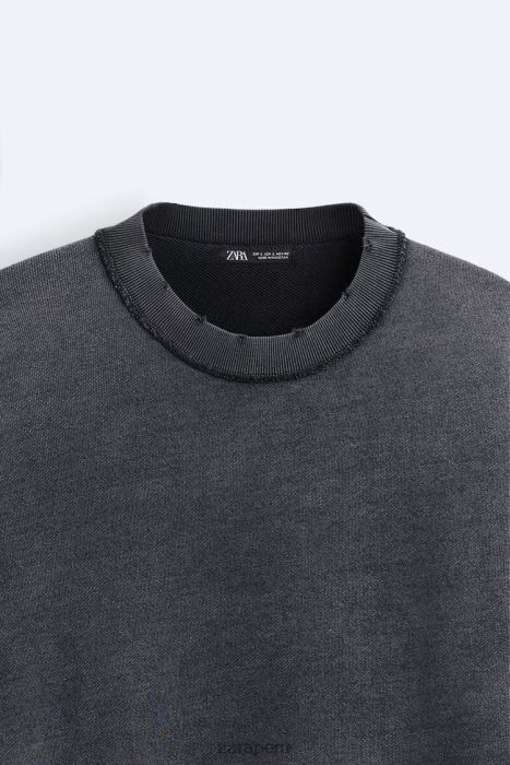 Zara hombres sudadera lavada de color BDP8J1053 ropa antracita oscura