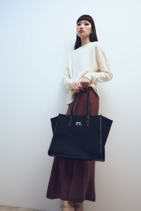 Zara mujer bolso tote con motivo de cocodrilo BDP8J749 accesorios negro