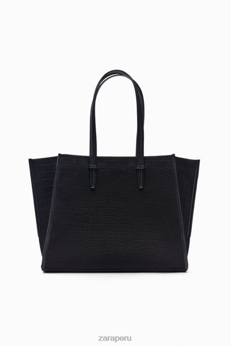 Zara mujer bolso tote con motivo de cocodrilo BDP8J749 accesorios negro