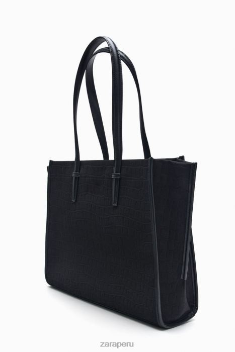 Zara mujer bolso tote con motivo de cocodrilo BDP8J749 accesorios negro