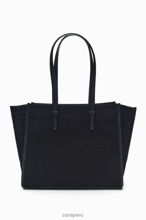 Zara mujer bolso tote con motivo de cocodrilo BDP8J749 accesorios negro
