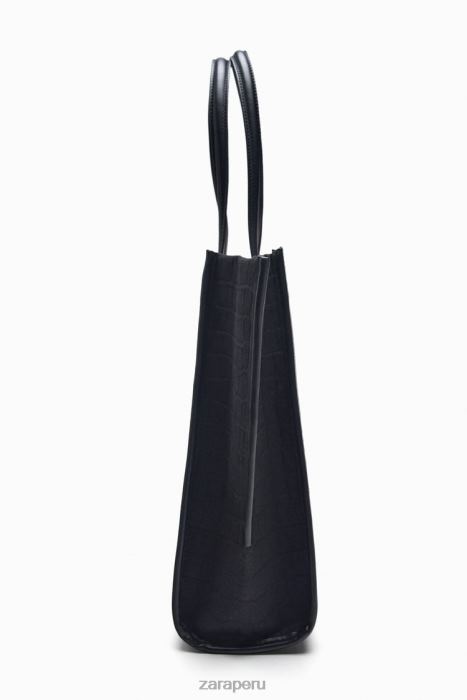 Zara mujer bolso tote con motivo de cocodrilo BDP8J749 accesorios negro