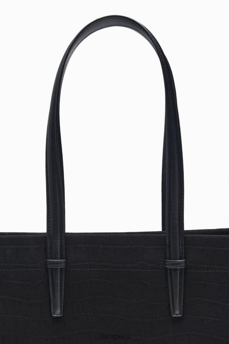Zara mujer bolso tote con motivo de cocodrilo BDP8J749 accesorios negro