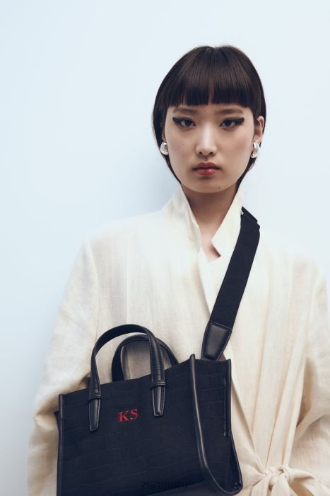 Zara mujer bolso tote mini con efecto cocodrilo BDP8J750 accesorios negro