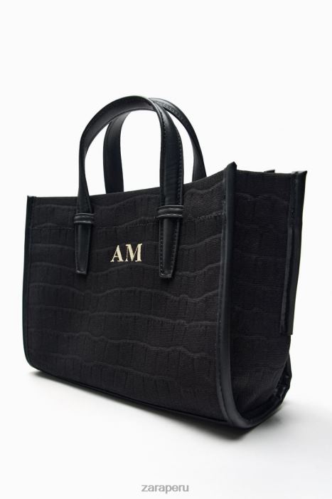 Zara mujer bolso tote mini con efecto cocodrilo BDP8J750 accesorios negro
