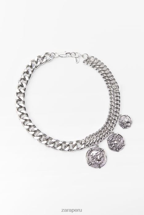 Zara mujer collar con eslabones de monedas BDP8J764 accesorios plata