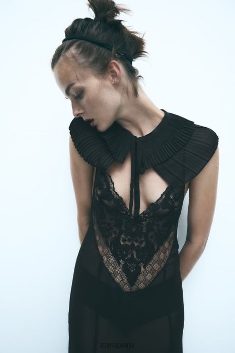 Zara mujer cuello doble plisado BDP8J758 accesorios negro