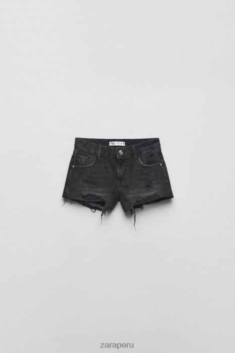Zara mujer Z1975 shorts de mezclilla con tiro bajo y rotos BDP8J578 ropa negro