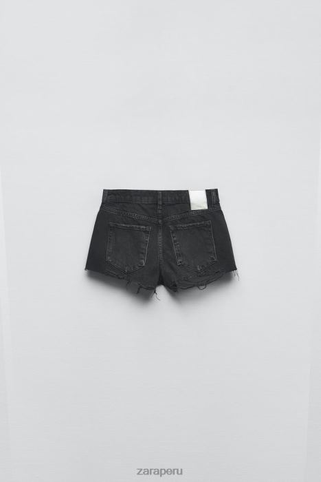 Zara mujer Z1975 shorts de mezclilla con tiro bajo y rotos BDP8J578 ropa negro