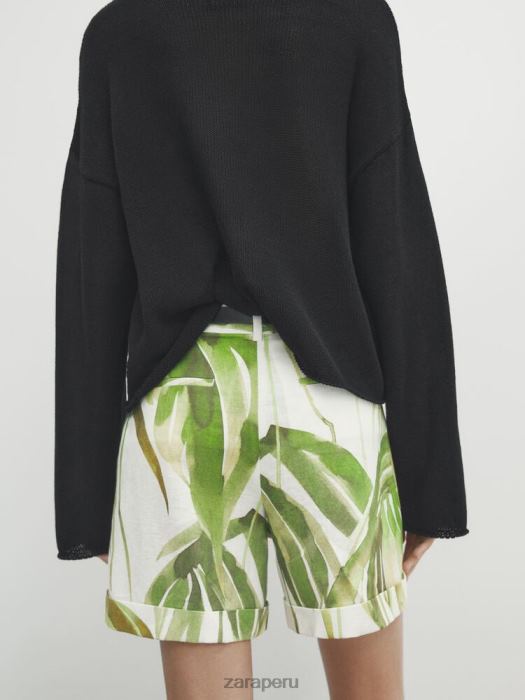 Zara mujer bermudas con pinzas y estampado de palmeras BDP8J854 ropa verde