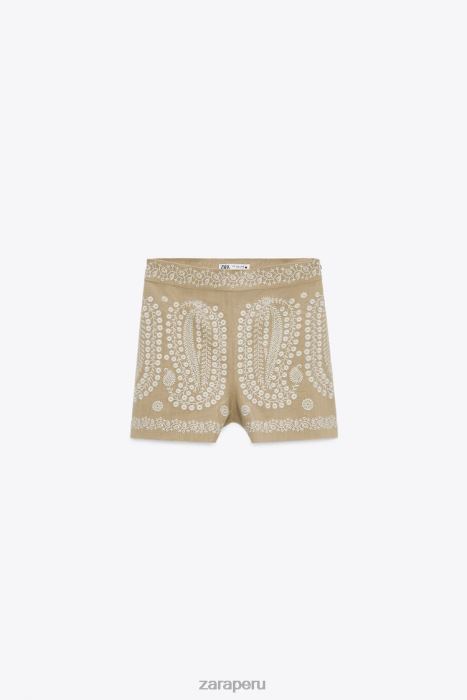 Zara mujer pantalones cortos bordados BDP8J552 ropa marrón topo