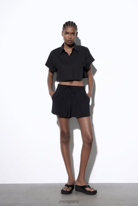 Zara mujer pantalones cortos con cordón BDP8J619 ropa negro