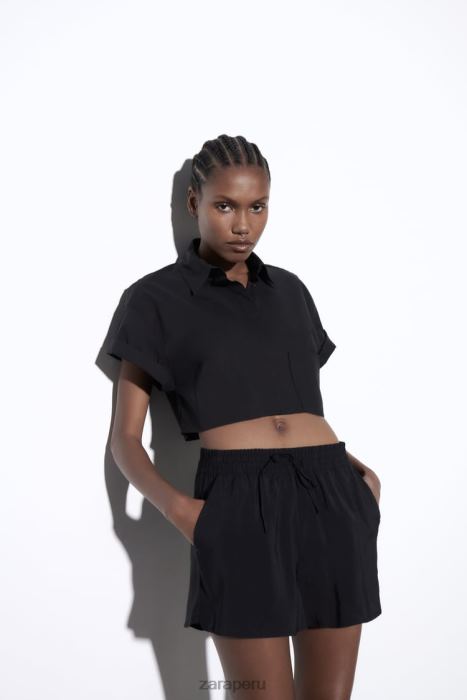 Zara mujer pantalones cortos con cordón BDP8J619 ropa negro