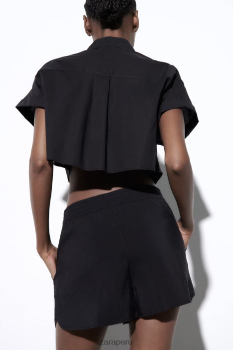 Zara mujer pantalones cortos con cordón BDP8J619 ropa negro