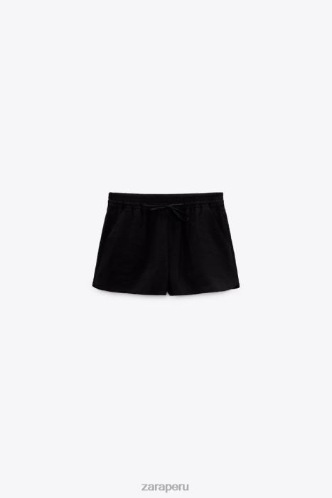 Zara mujer pantalones cortos con cordón BDP8J619 ropa negro