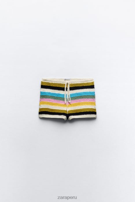 Zara mujer pantalones cortos de crochet a rayas BDP8J625 ropa rosa/malva