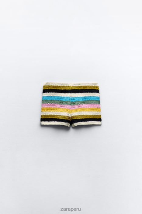 Zara mujer pantalones cortos de crochet a rayas BDP8J625 ropa rosa/malva