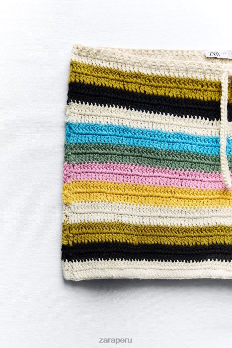 Zara mujer pantalones cortos de crochet a rayas BDP8J625 ropa rosa/malva