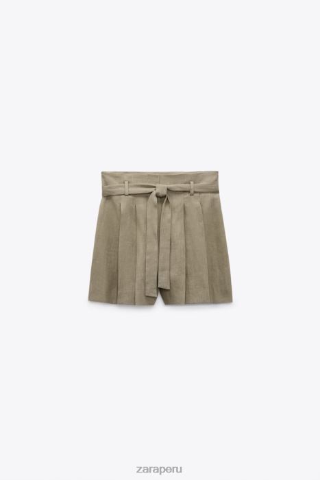 Zara mujer pantalones cortos de lino atados BDP8J616 ropa beige
