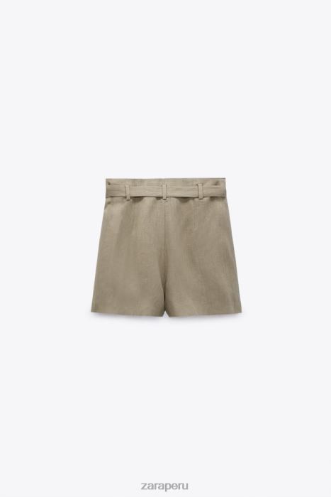 Zara mujer pantalones cortos de lino atados BDP8J616 ropa beige
