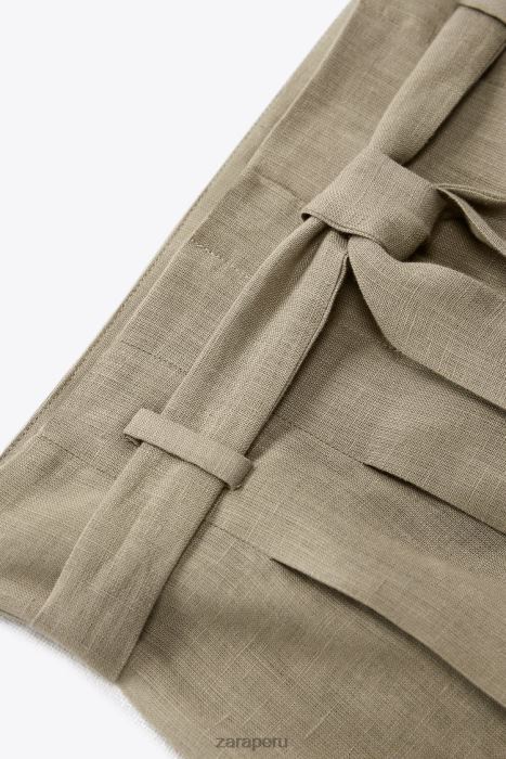 Zara mujer pantalones cortos de lino atados BDP8J616 ropa beige