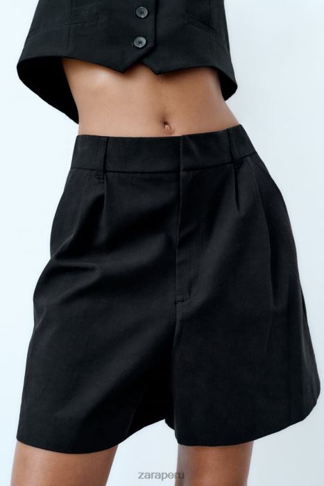 Zara mujer pantalones cortos de mezcla de lino BDP8J537 ropa negro