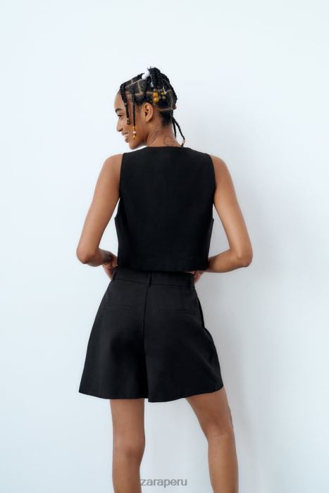Zara mujer pantalones cortos de mezcla de lino BDP8J537 ropa negro