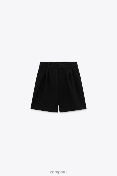 Zara mujer pantalones cortos de mezcla de lino BDP8J537 ropa negro