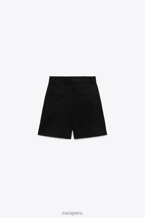 Zara mujer pantalones cortos de mezcla de lino BDP8J537 ropa negro