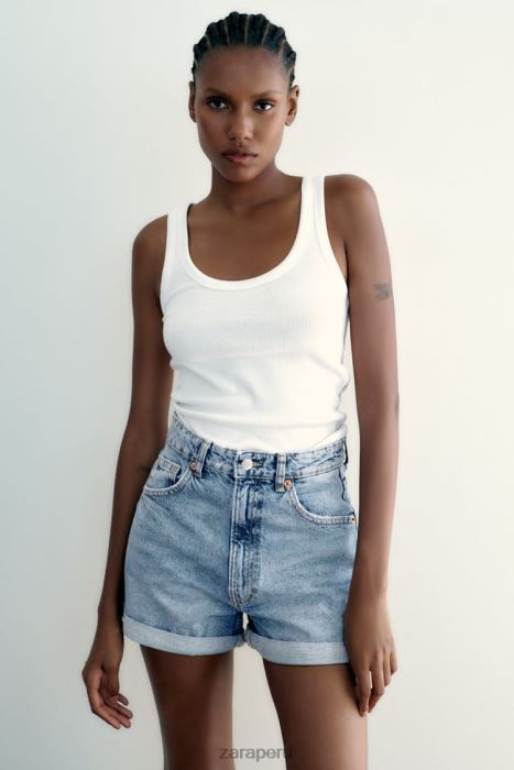 Zara mujer pantalones cortos de mezclilla con corte mom y talle alto trf BDP8J546 ropa azul