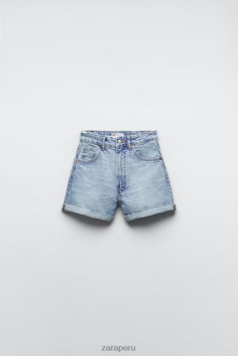 Zara mujer pantalones cortos de mezclilla con corte mom y talle alto trf BDP8J546 ropa azul