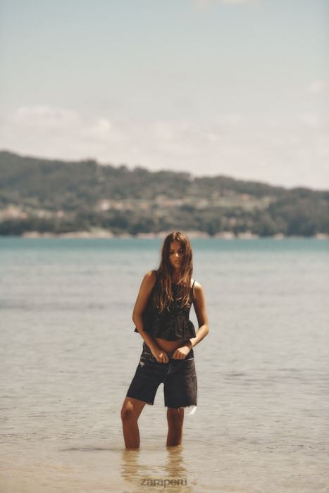 Zara mujer pantalones cortos de mezclilla holgados trf BDP8J558 ropa gris antracita