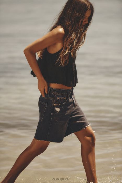 Zara mujer pantalones cortos de mezclilla holgados trf BDP8J558 ropa gris antracita