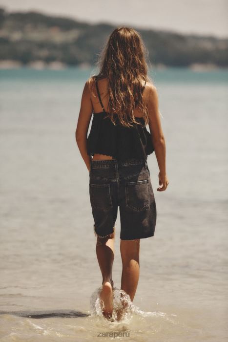 Zara mujer pantalones cortos de mezclilla holgados trf BDP8J558 ropa gris antracita