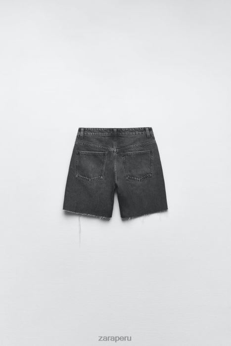 Zara mujer pantalones cortos de mezclilla holgados trf BDP8J558 ropa gris antracita