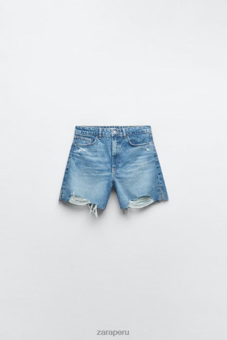Zara mujer pantalones cortos de mezclilla rasgados z1975 BDP8J555 ropa azul medio