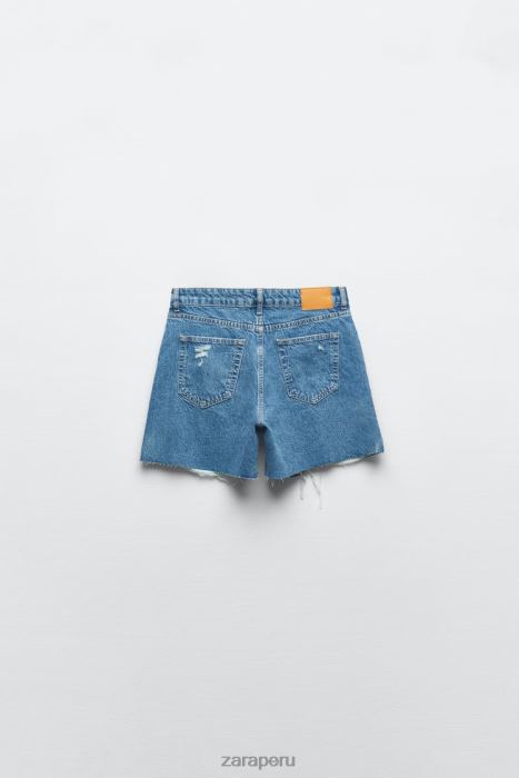 Zara mujer pantalones cortos de mezclilla rasgados z1975 BDP8J555 ropa azul medio