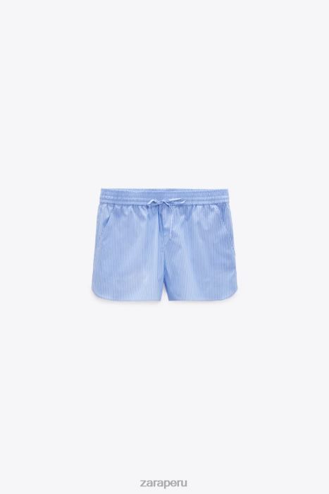 Zara mujer pantalones cortos de popelina a rayas BDP8J590 ropa azul blanco
