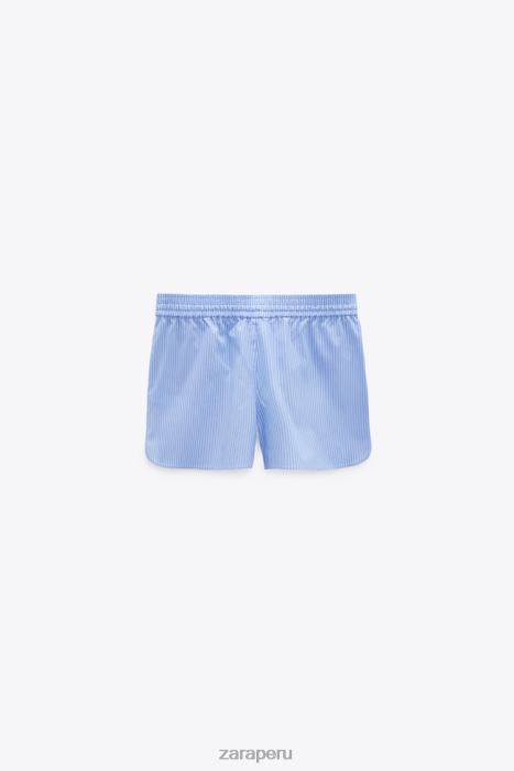 Zara mujer pantalones cortos de popelina a rayas BDP8J590 ropa azul blanco