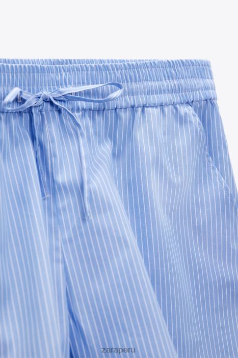 Zara mujer pantalones cortos de popelina a rayas BDP8J590 ropa azul blanco