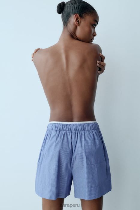 Zara mujer pantalones cortos de popelina a rayas BDP8J600 ropa azul