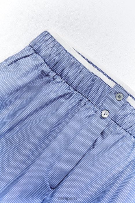 Zara mujer pantalones cortos de popelina a rayas BDP8J600 ropa azul