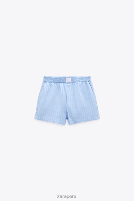 Zara mujer pantalones cortos de popelina a rayas BDP8J602 ropa azul blanco