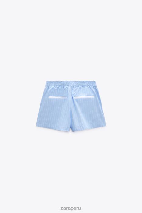 Zara mujer pantalones cortos de popelina a rayas BDP8J602 ropa azul blanco