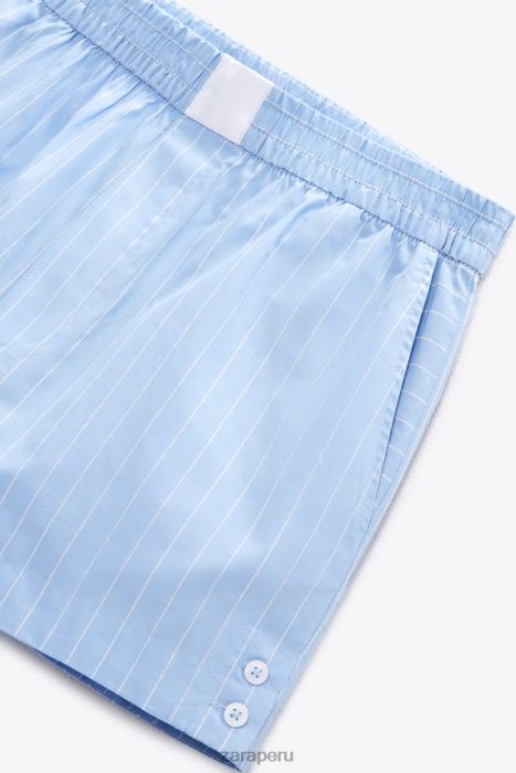 Zara mujer pantalones cortos de popelina a rayas BDP8J602 ropa azul blanco